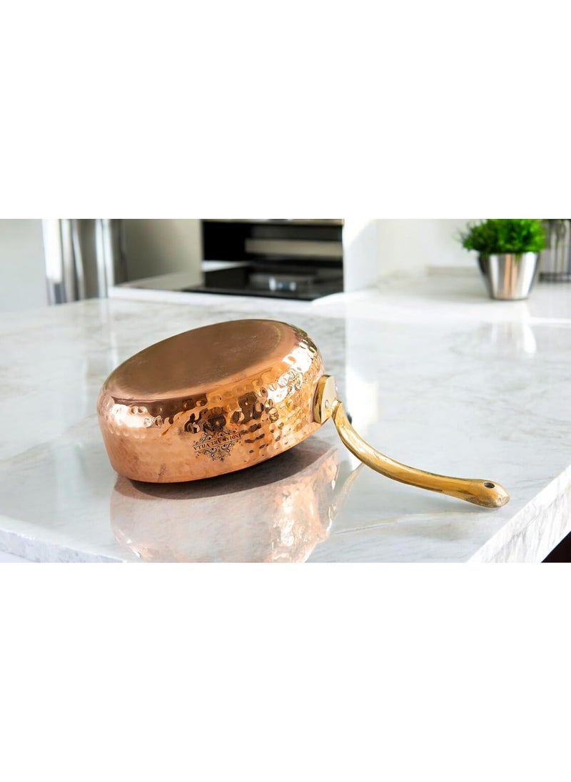 INDIAN ART VILLA Copper Cookware Round Pan with Hammered Design Brass Handle and Tin Lining 44 Inch Copper Pan for Cooking Serving Ideal for Traditional Modern Kitchen Use