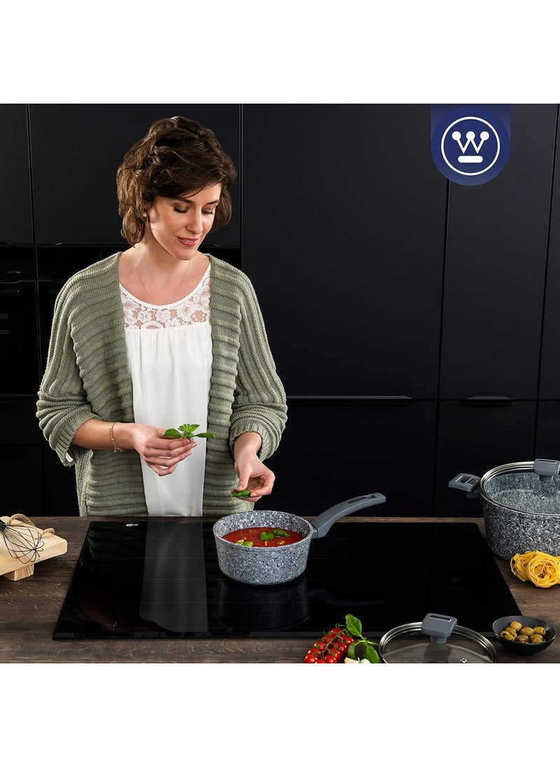 Westinghouse Granite Series Non Stick Saucepan with Lid 20 cm Saute Pan for Induction Gas Electric Ceramic Hob Grey Granite