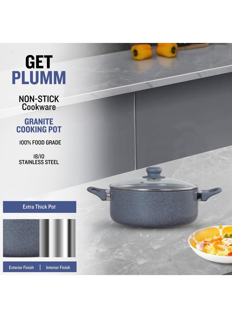 Get Plumm Sauce Pot Cookware with Handle Granite Stone Kadhai with Lid Induction Base Biryani Pot Glass lid Cool Touch Bakelite Handle Cooking Handi Pot 24cmGray 1 Year Warranty