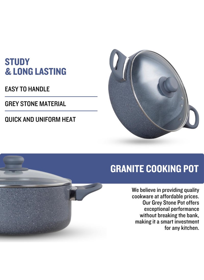 Get Plumm Sauce Pot Cookware with Handle Granite Stone Kadhai with Lid Induction Base Biryani Pot Glass lid Cool Touch Bakelite Handle Cooking Handi Pot 24cmGray 1 Year Warranty