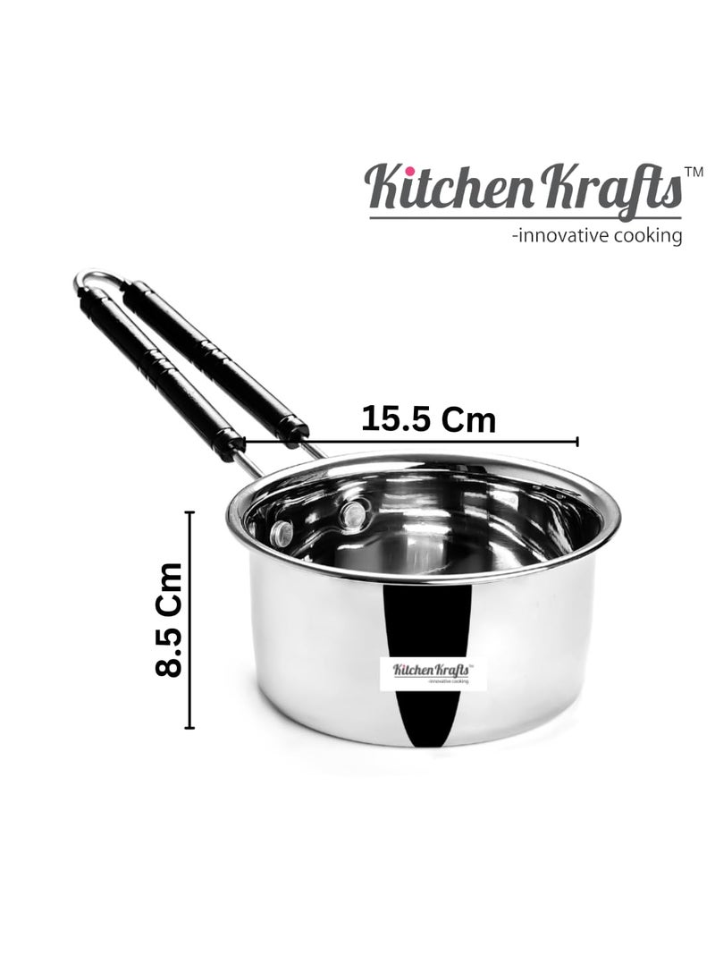 Kitchen Krafts Stainless Steel Gas Induction Friendly Plain Saucepan with Handle 16cm 1pcSaucepanMilkpanTeapan with Lid