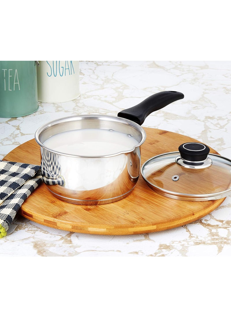 Solimo Stainless Steel Saucepan With Glass Lid Induction Base 14 Cm 1Liter