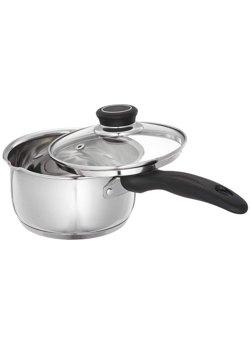 Solimo Stainless Steel Saucepan With Glass Lid Induction Base 14 Cm 1Liter