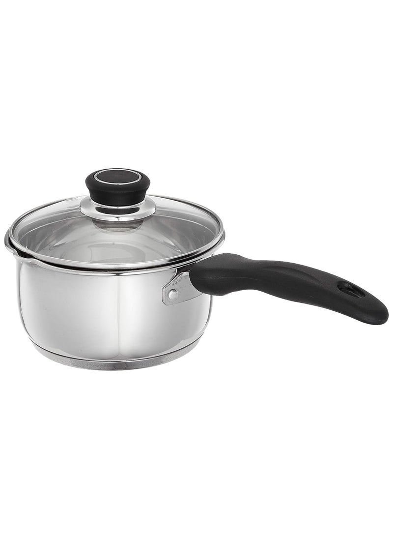 Solimo Stainless Steel Saucepan With Glass Lid Induction Base 14 Cm 1Liter