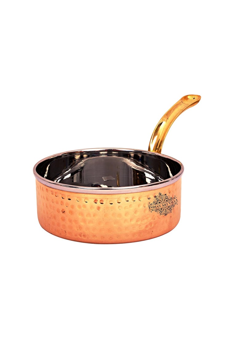INDIAN ART VILLA Steel Copper Hammered Sauce Pan with Brass Handle Ideal for Serveware Tableware Hotel Restaurant 5 Inch Diameter