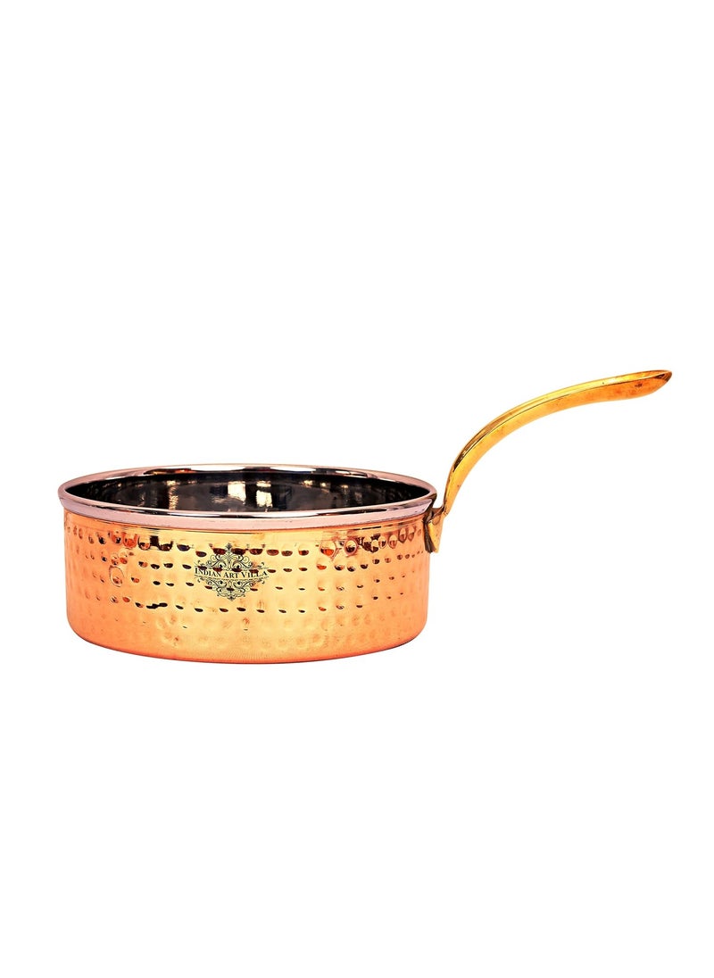 INDIAN ART VILLA Steel Copper Hammered Sauce Pan with Brass Handle Ideal for Serveware Tableware Hotel Restaurant 5 Inch Diameter