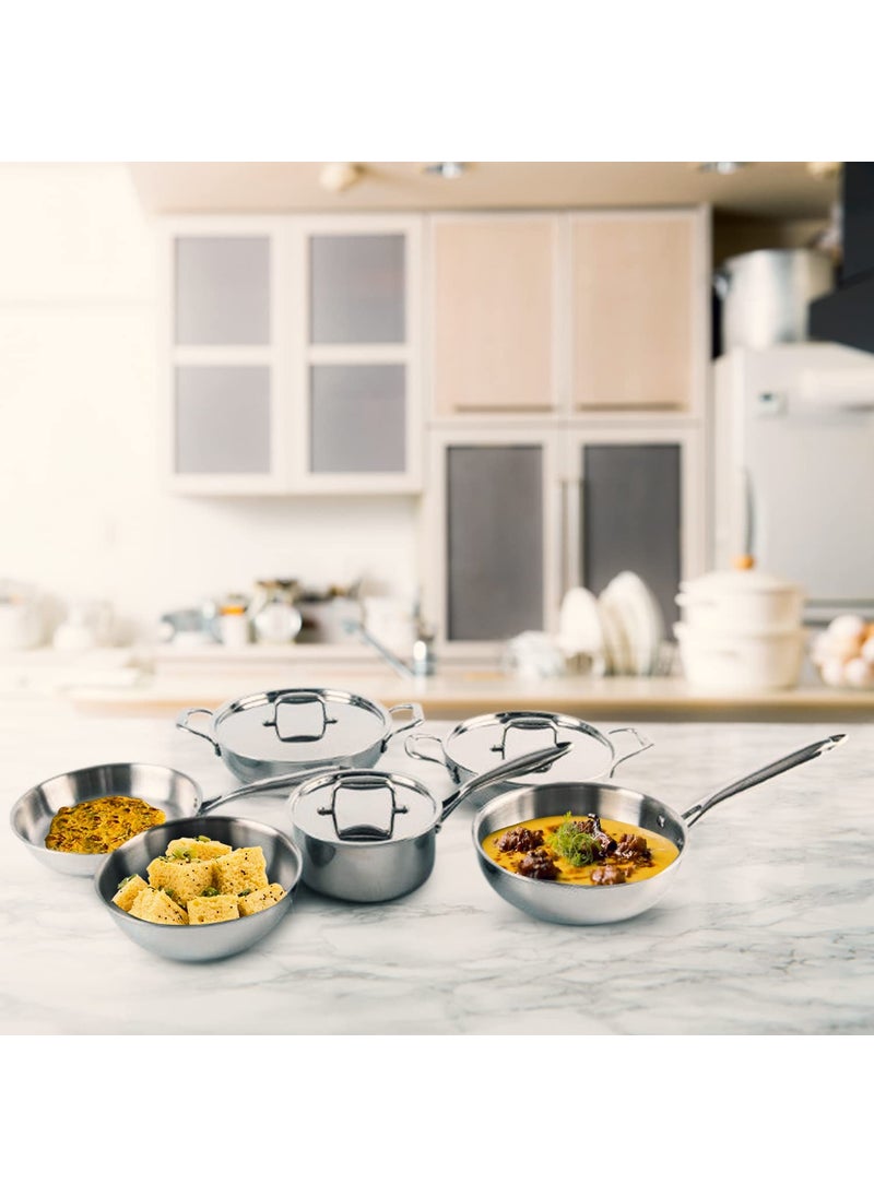 Ramson Triply Stainless Steel Sauce Pan with lid 1 litres Capacity Silver 14 cm Induction and Gas Stove Friendly