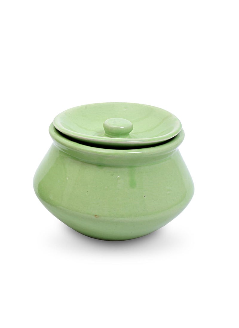 KALAKRITI 600 ML Ceramic Green Glossy Handi with Lid Dahi Handi Serving Handi Biryani Handi Sauce Pot Dining Tableware Curd Bowl Pack of 1