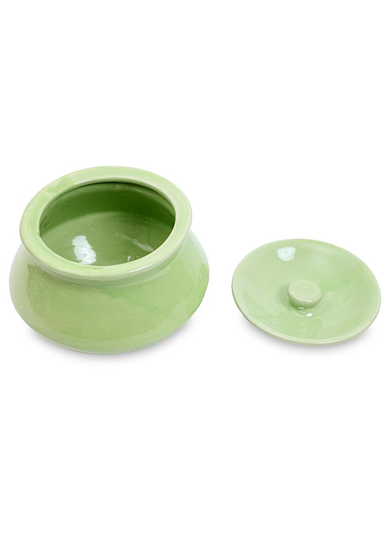 KALAKRITI 600 ML Ceramic Green Glossy Handi with Lid Dahi Handi Serving Handi Biryani Handi Sauce Pot Dining Tableware Curd Bowl Pack of 1
