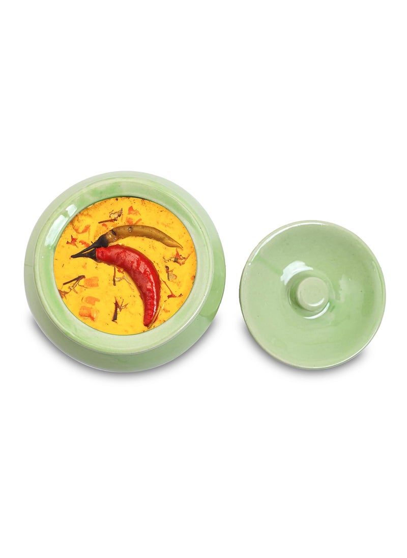 KALAKRITI 600 ML Ceramic Green Glossy Handi with Lid Dahi Handi Serving Handi Biryani Handi Sauce Pot Dining Tableware Curd Bowl Pack of 1
