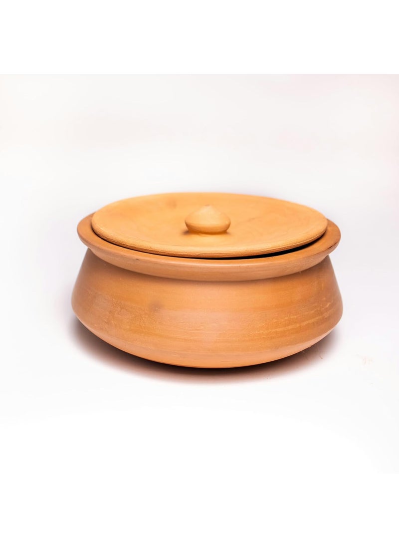 RawartifactEarth to Art Exclusive Range Unglazed Clay Handi Earthen Kadai Clay Pot for Cooking Serving with Lid Mirror Finish Pack of 2 1L 2L Handi