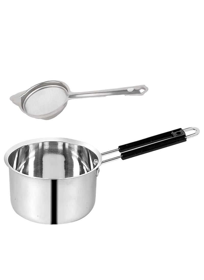 IDEAL PRIME Rust Proof Aluminium Saucepan Tea Strainer Combo Durable Alu Milk Pan Tea Pan CHai Channi Cookware Kitchen Tools Pack of 2