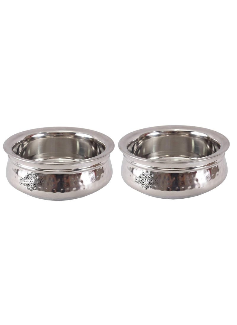 Indian Art Villa Stainless Steel Set of 2 Handi 600 ML Each Serving Cooking Briyani Paneer Dishes Home Hotel Restaurant