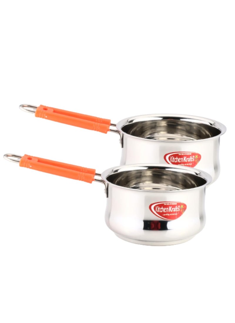 Kitchen Krafts Stainless Steel 2pcs Belly Saucepan with Handle 16 18cm 1000 1500 ml