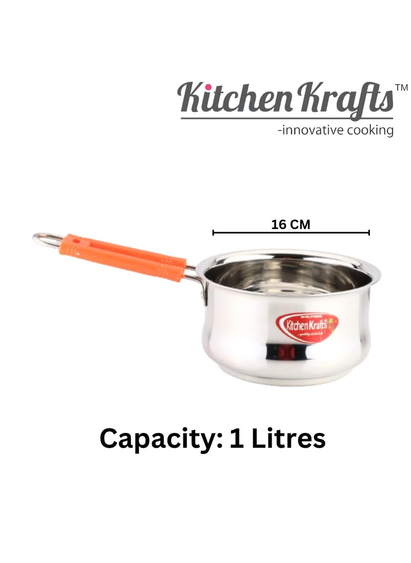 Kitchen Krafts Stainless Steel 2pcs Belly Saucepan with Handle 16 18cm 1000 1500 ml