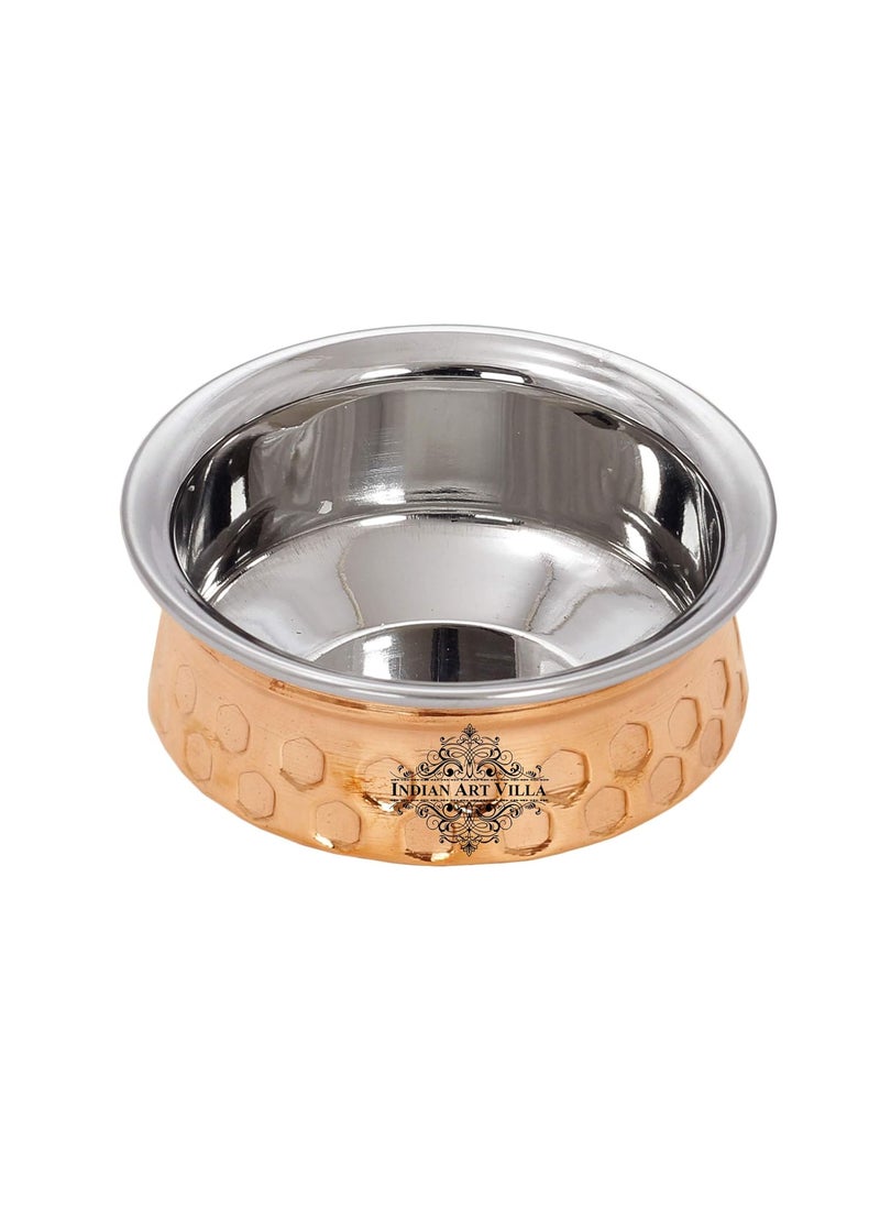 Indian Art Villa Diamond Hammered Design Steel Copper Handi for Serving Dishes Tableware 250 ML Set of 2