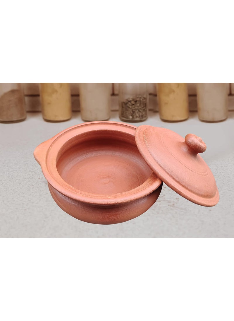 EZAHK Earthen Kadai Clay Pots for Cooking Serving with Lid Pre Seasoned 1 L