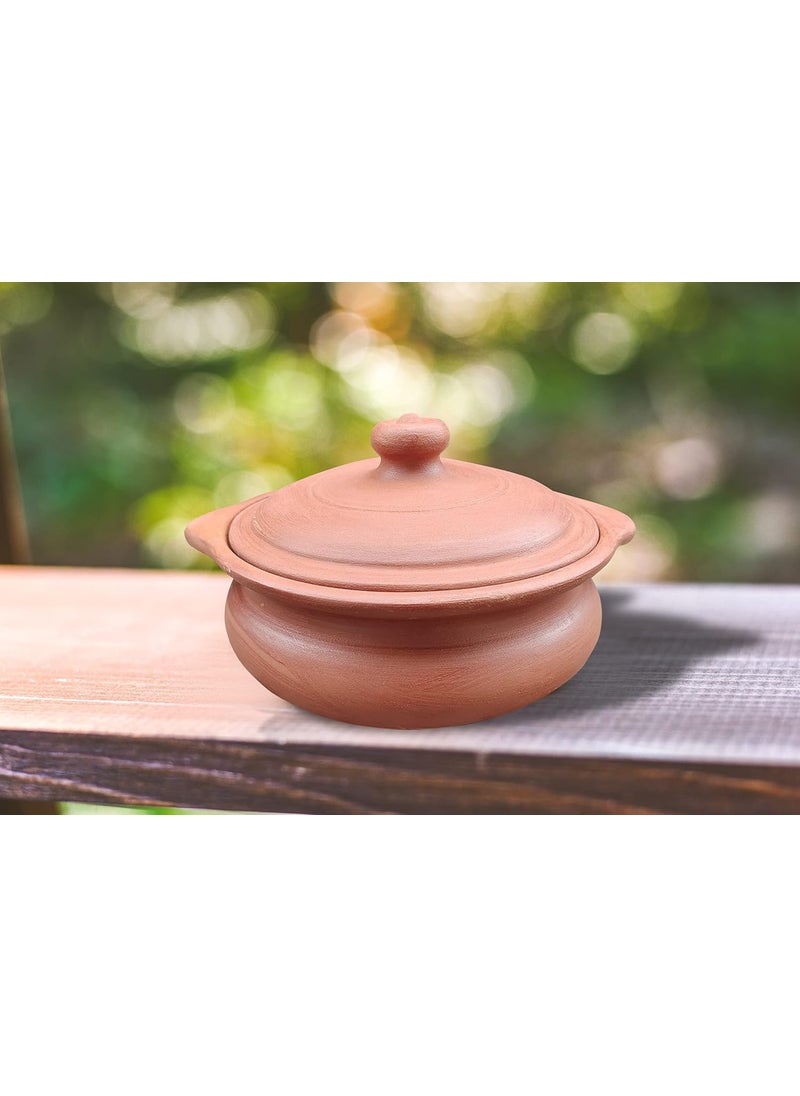 EZAHK Earthen Kadai Clay Pots for Cooking Serving with Lid Pre Seasoned 1 L