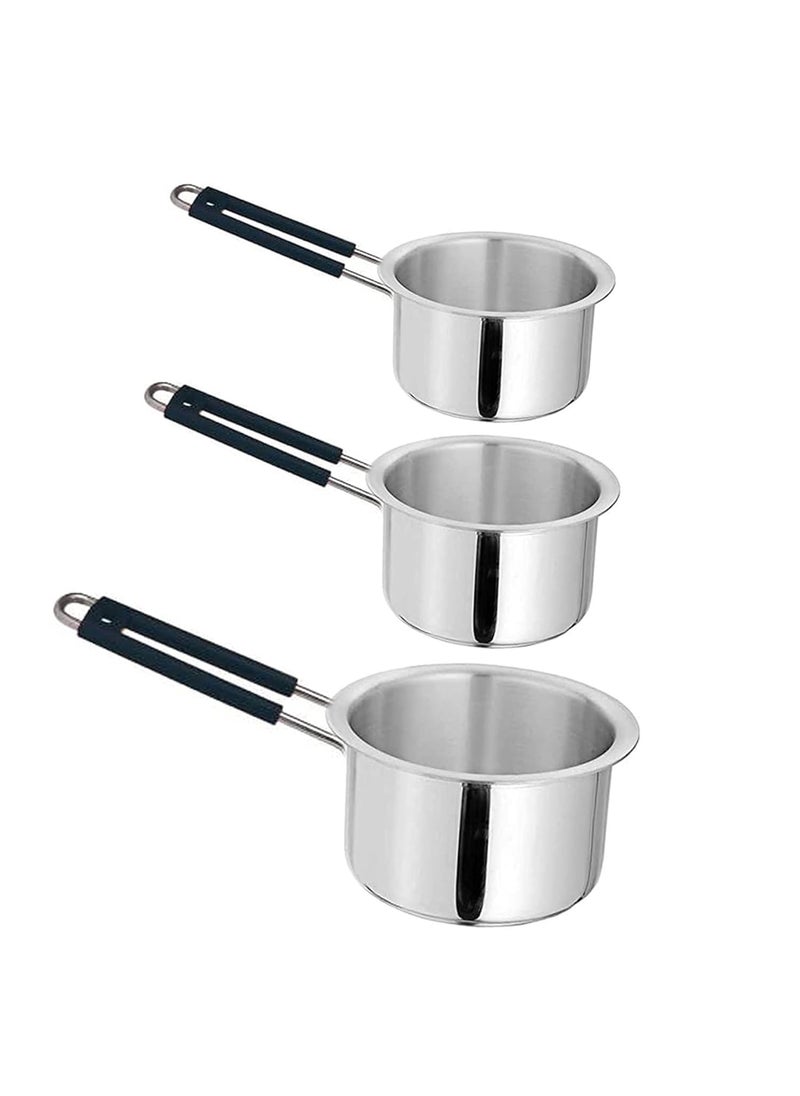 IDEAL PRIME Even Heat Distribution Aluminium Saucepan Set of 31152 Liter Durable Alu Milk Pan Tea Pan Tapeli Patila Donga Cookware Set Pack of 3