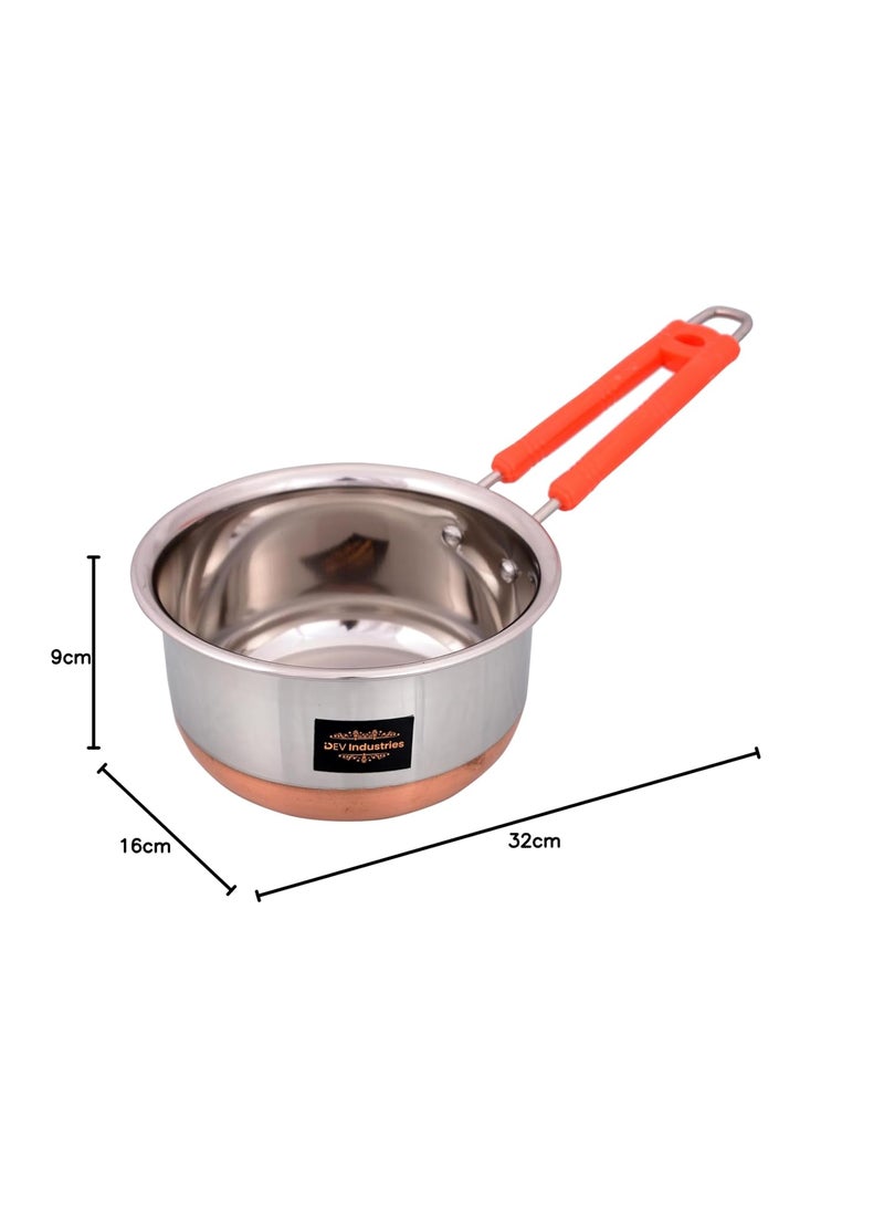 Dev Industries Stainless Steel Copper Bottom Sauce Pan Flat Base Sauce Pan Tea Pan Milk Pan Tapeli Patila Sauce Pot Cookware with Handle 1000ML