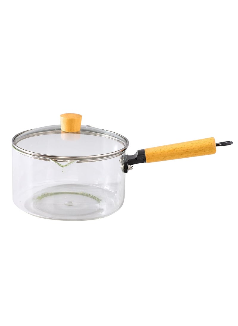The Better Home Zeno Borosilicate Glass Cookware for Gas Stove 22 L Saucepan with Handle Lid Small MilkTea Pan Boiling Pan Patila for Cooking Gift for Housewarming Clear