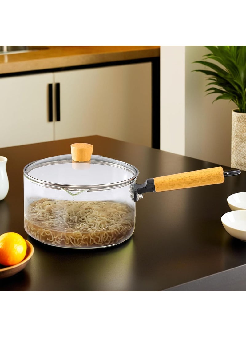 The Better Home Zeno Borosilicate Glass Cookware for Gas Stove 22 L Saucepan with Handle Lid Small MilkTea Pan Boiling Pan Patila for Cooking Gift for Housewarming Clear