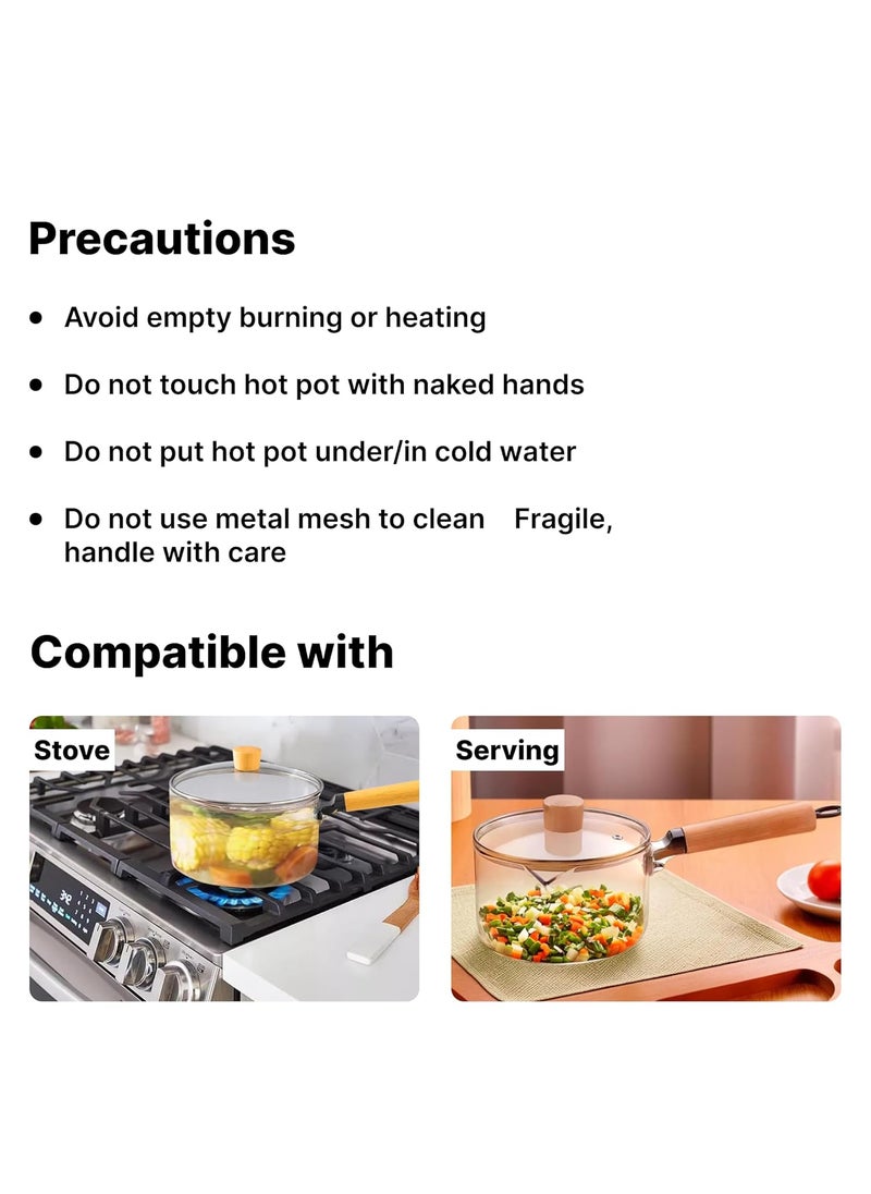 The Better Home Zeno Borosilicate Glass Cookware for Gas Stove 22 L Saucepan with Handle Lid Small MilkTea Pan Boiling Pan Patila for Cooking Gift for Housewarming Clear