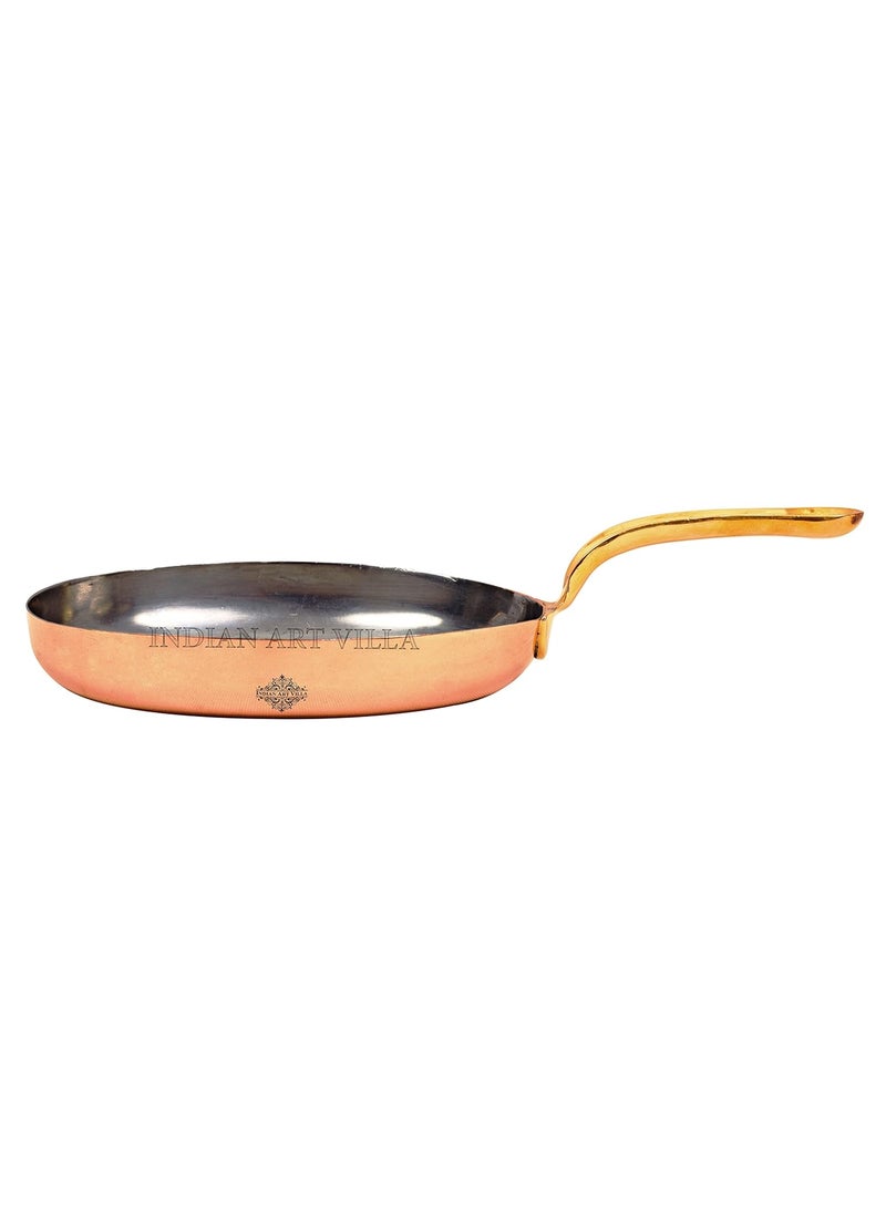 Indian Art Villa Copper Plain Oval Pan with Inside Tin Lining Brass Handle Serveware Tableware Diameter 6 Inches