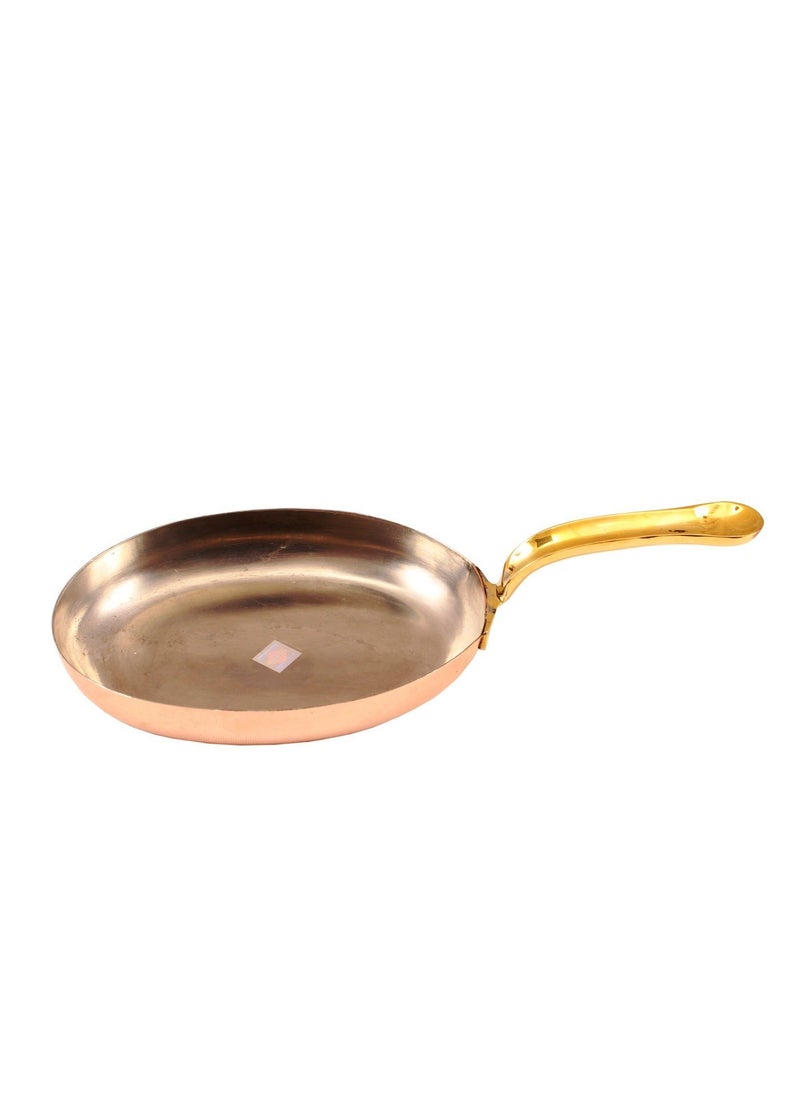 Indian Art Villa Copper Plain Oval Pan with Inside Tin Lining Brass Handle Serveware Tableware Diameter 6 Inches
