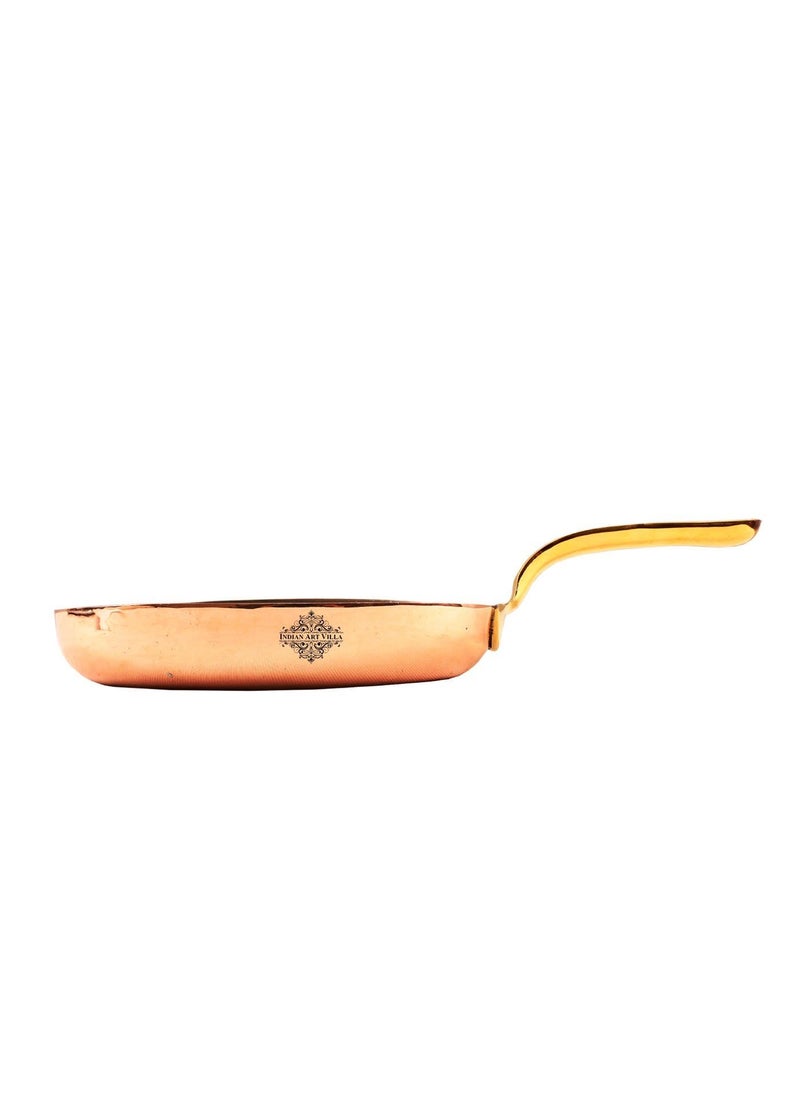 Indian Art Villa Copper Plain Oval Pan with Inside Tin Lining Brass Handle Serveware Tableware Diameter 6 Inches