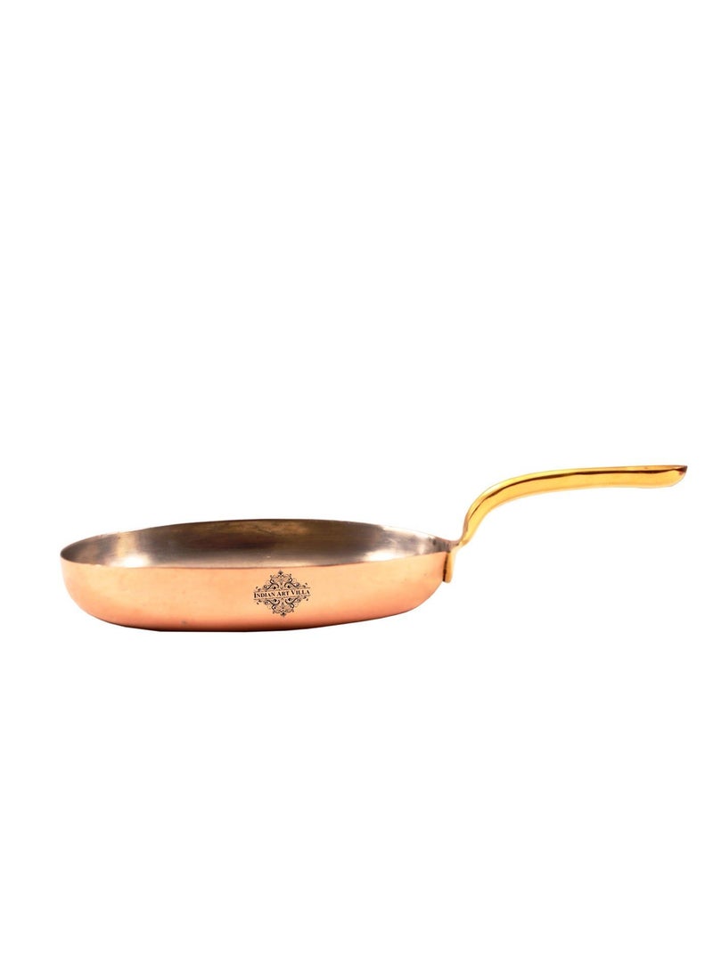 Indian Art Villa Copper Plain Oval Pan with Inside Tin Lining Brass Handle Serveware Tableware Diameter 6 Inches