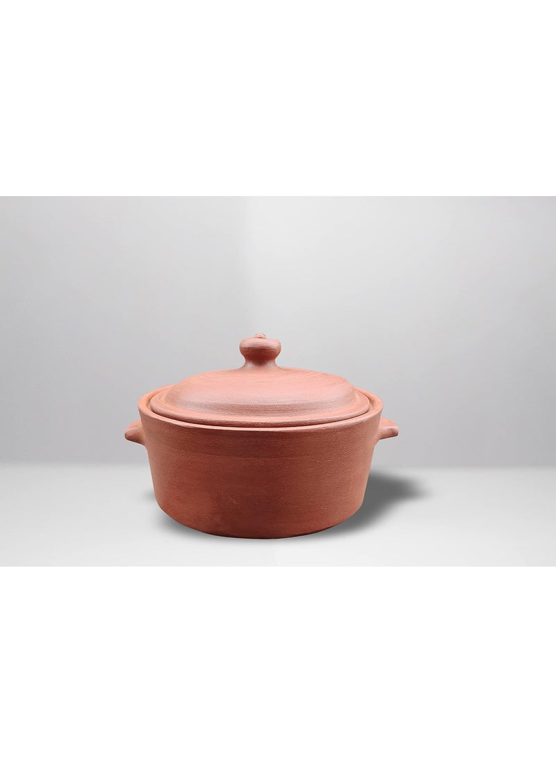 EZAHK Earthen Clay Handi with Lid Earthen Pot for Cooking Serving Handmade Mitti Ki Handi Natural Traditional 2 L Brown
