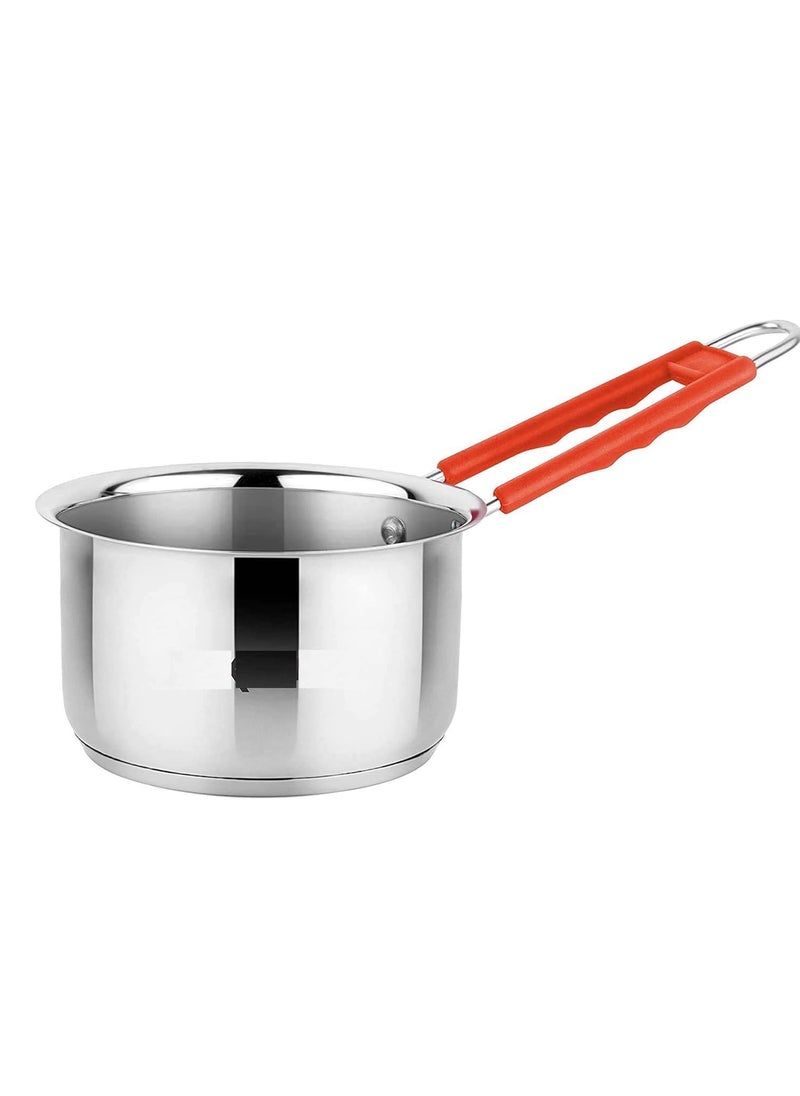 IDEAL PRIME Heavy Guage Stainless Steel Saucepan 1 Liter Induction Bottom with Tea Strainer and Lemon Sqeezer Steel Tapeli MilkTea Pan Chai Channi Lemon Press Kitchen Tool Pack of 3