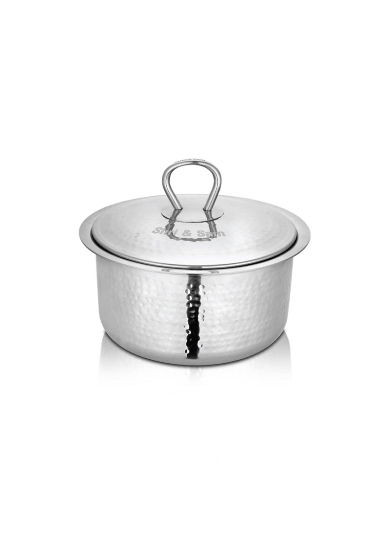 Shri Sam Stainless Steel Heavy Weight Hammered Patila with lid 15 MM 16cm