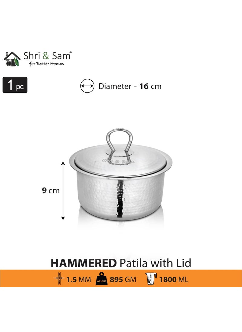 Shri Sam Stainless Steel Heavy Weight Hammered Patila with lid 15 MM 16cm
