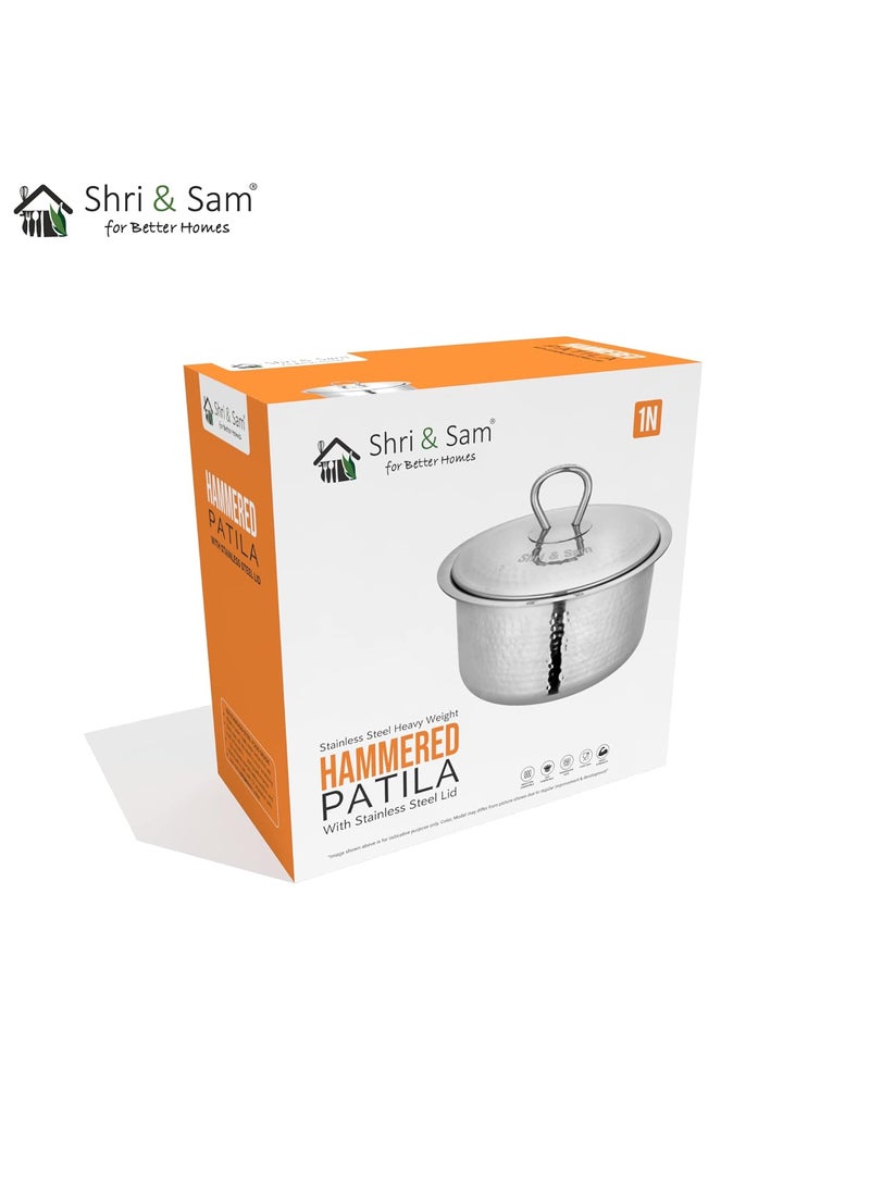 Shri Sam Stainless Steel Heavy Weight Hammered Patila with lid 15 MM 16cm