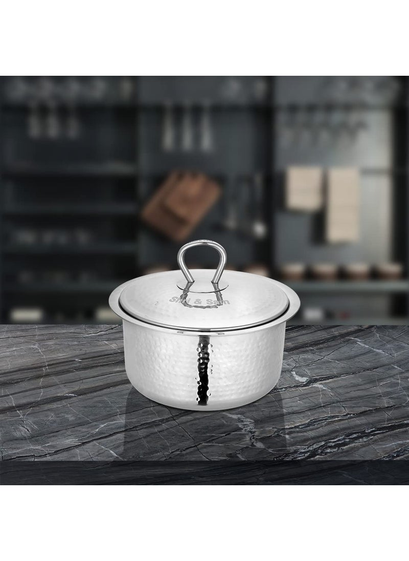 Shri Sam Stainless Steel Heavy Weight Hammered Patila with lid 15 MM 16cm