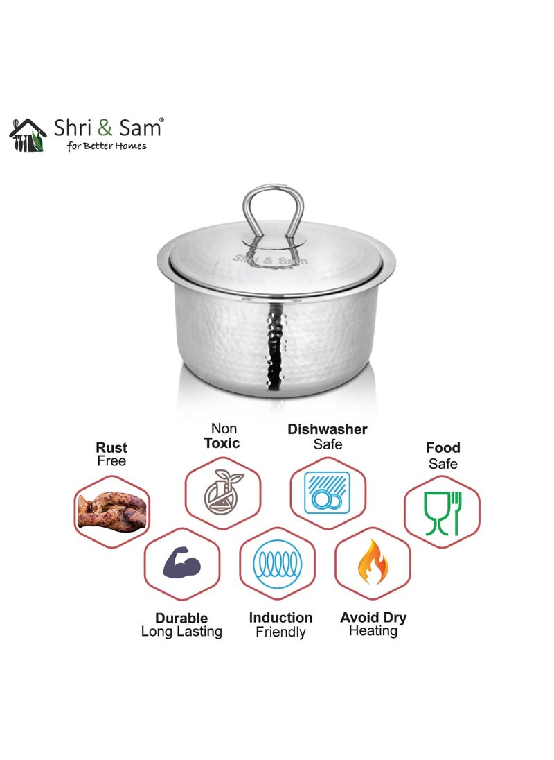 Shri Sam Stainless Steel Heavy Weight Hammered Patila with lid 15 MM 16cm