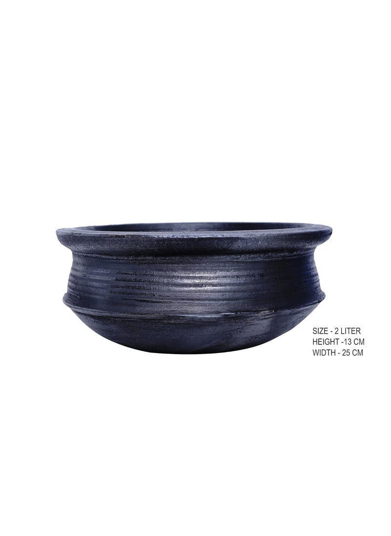 4U Crafts India Online Clay Pottery Pre Seasoned Earthen HandiBiryani Pot Black 2 Liter