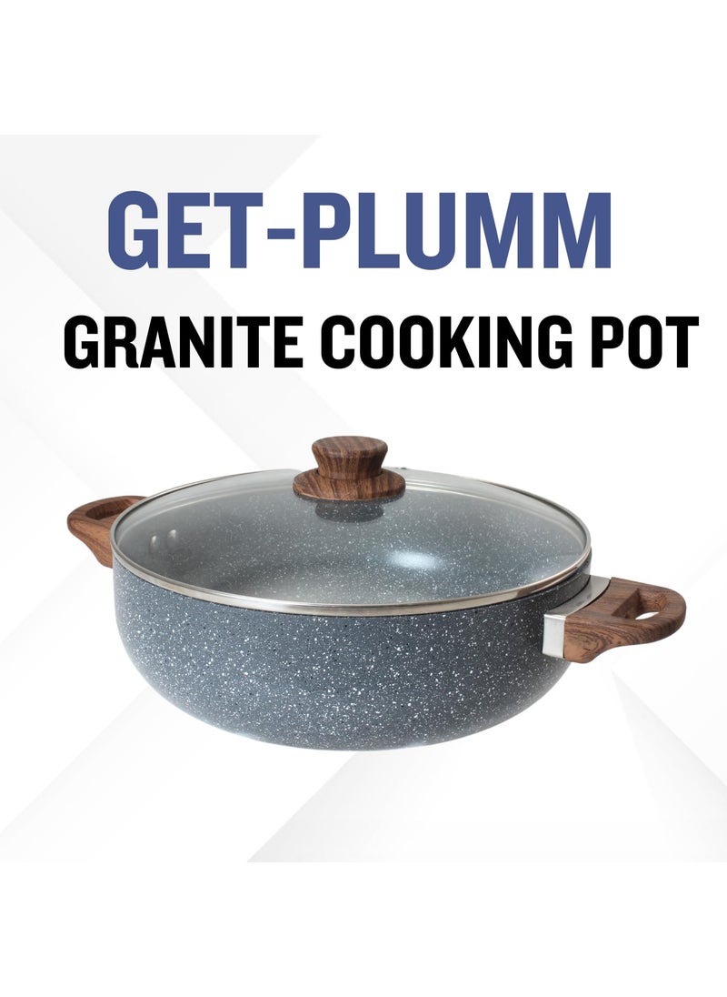Get Plumm Sauce Pot Cookware with Handle Granite Stone Kadhai with Lid Induction Base Biryani Pot Glass lid Cool Touch Bakelite Handle Cooking Handi Pot 26cmGray 1 Year Warranty