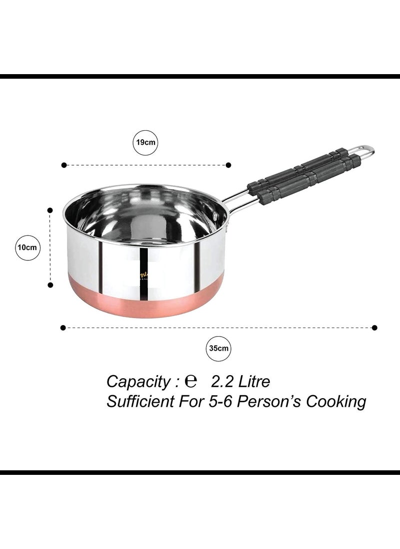 RJ kitchenware Store Stainless Steel Copper Coated Coper Bottom Flat Base Sauce Pan Milk Tea Coffee Pot Tapeli Patila Cookware Container with Handle 22 Litre