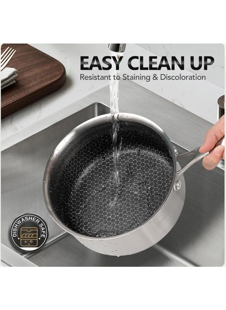 Gladnes Stainless Steel Saucepan with Glass Lid Non Stick Sauce Pan with Honeycomb Carving Induction Sauce Pot Compatible with All Cooktops Dishwasher Oven Safe NonToxic 20 cm Sauce pan