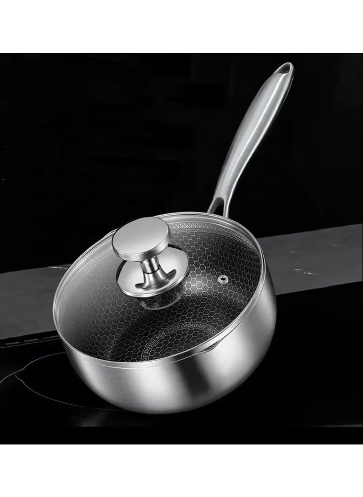 Gladnes Stainless Steel Saucepan with Glass Lid Non Stick Sauce Pan with Honeycomb Carving Induction Sauce Pot Compatible with All Cooktops Dishwasher Oven Safe NonToxic 20 cm Sauce pan
