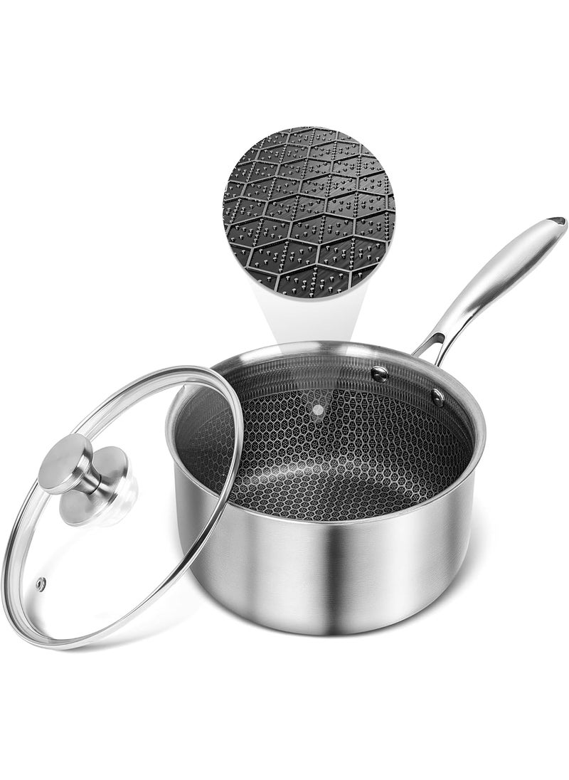 Gladnes Stainless Steel Saucepan with Glass Lid Non Stick Sauce Pan with Honeycomb Carving Induction Sauce Pot Compatible with All Cooktops Dishwasher Oven Safe NonToxic 20 cm Sauce pan