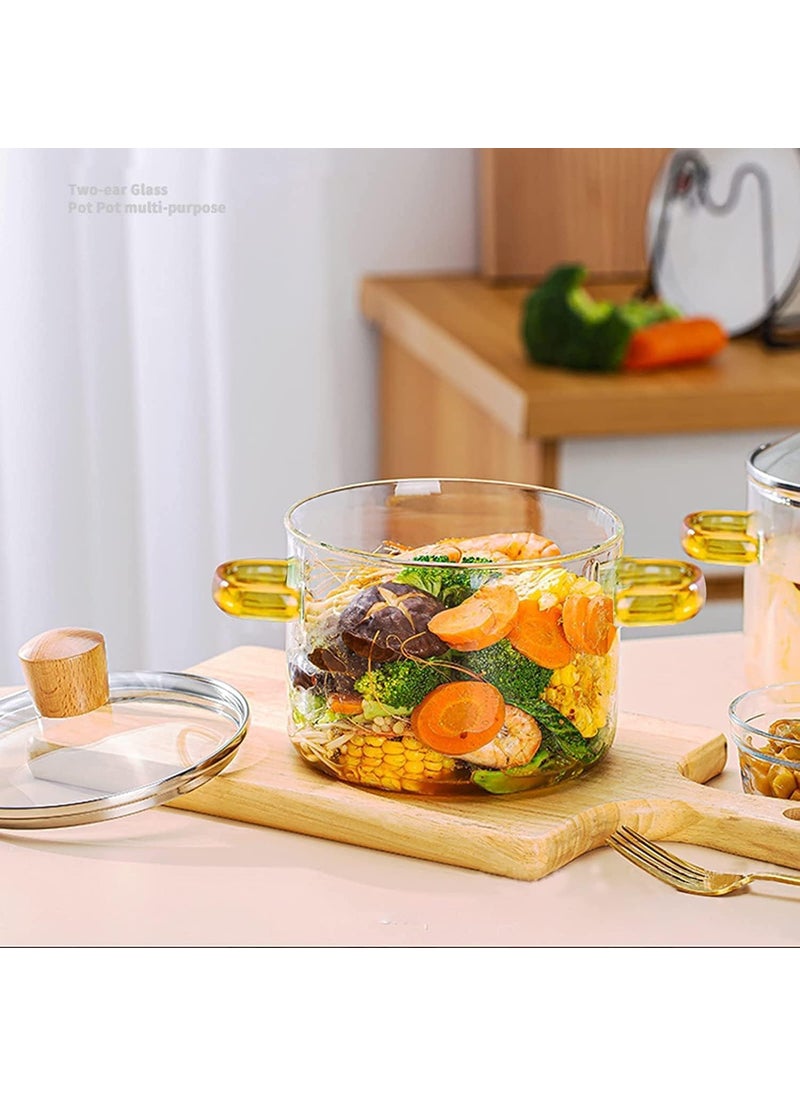 Glass Simmer Pot with Lid for Cooking Potpourri Cookware Saucepan with Grip Handles with Cover Safe Clear Cooking Pots Glass Saucepan for Soup Milk Pasta