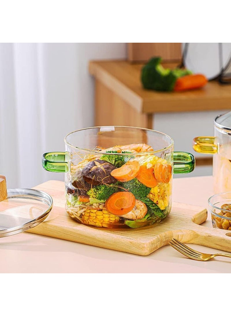 Glass Simmer Pot with Lid for Cooking Potpourri Cookware Saucepan with Grip Handles with Cover Safe Clear Cooking Pots Glass Saucepan for Soup Milk Pasta