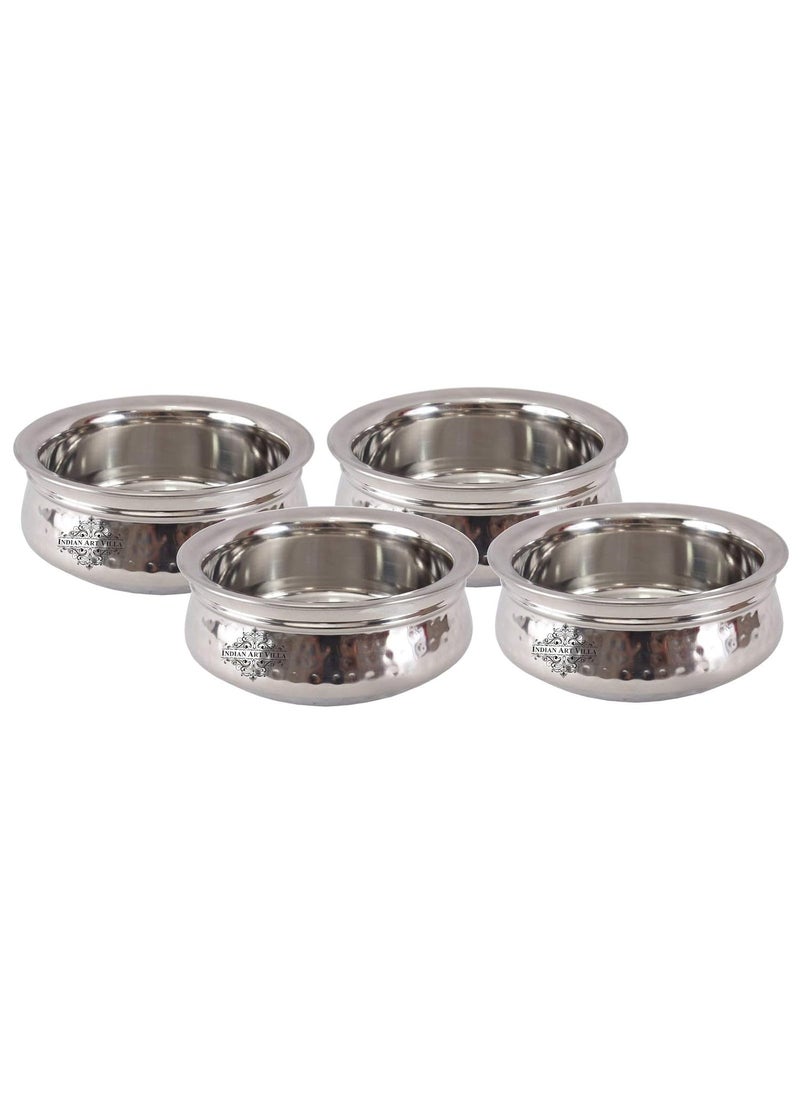 INDIAN ART VILLA Stainless Steel Set of 4 Handi 600 ML Each Serving Cooking Briyani Paneer Dishes Home Hotel Restaurant
