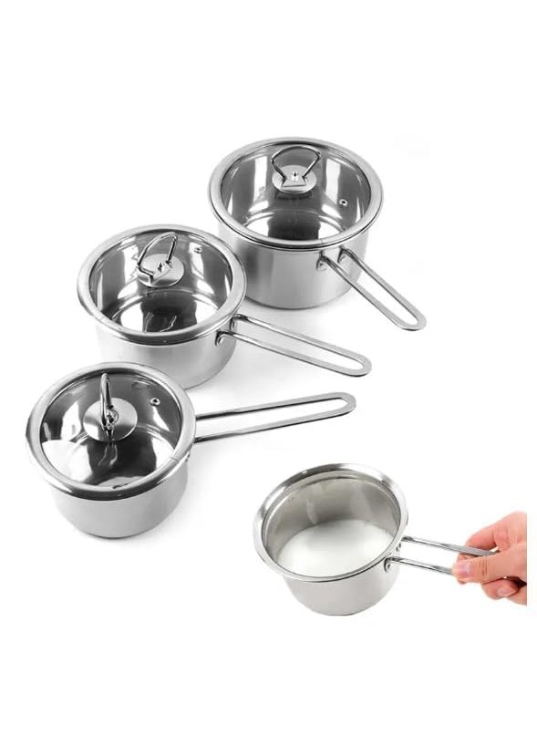 KIRFIZ Stainless Steel Induction Friendly 3 Pcs Set Combo Saucepan Kadai Sauce Pan with Lid Saucepot Frypan with Lid Noodles Soup Cooking Pot Kitchen Cookware Milk Pan with Lid
