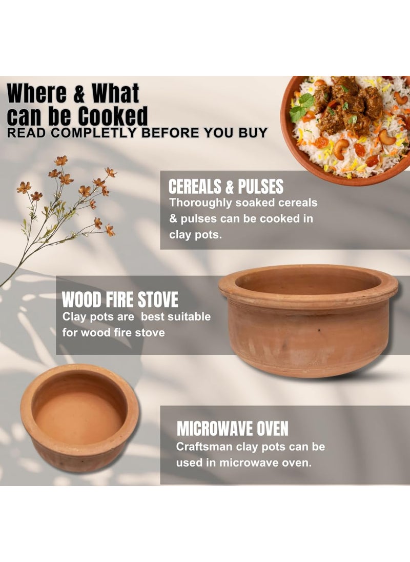 RawartifactEarth to Art Exclusive Range Unglazed Clay Pot for Cooking Serving Pack of 3 1 Liter 2 Liter 3 Liter