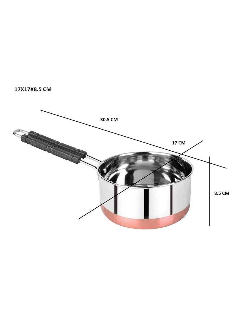 Dynore Stainless Steel Copper Bottom Flat Base Sauce Pan Tea Pan Milk Pan Tapeli Patila Sauce Pot Cookware with Handle Set of 3
